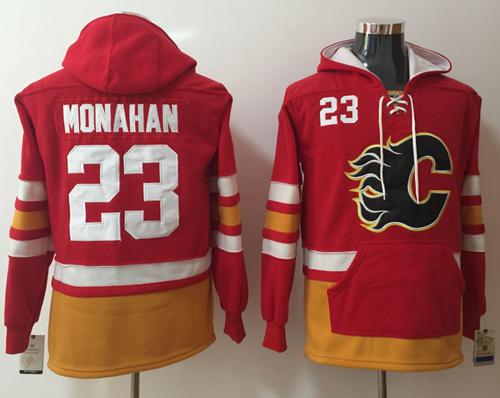 Flames #23 Sean Monahan Red Name & Number Pullover NHL Hoodie